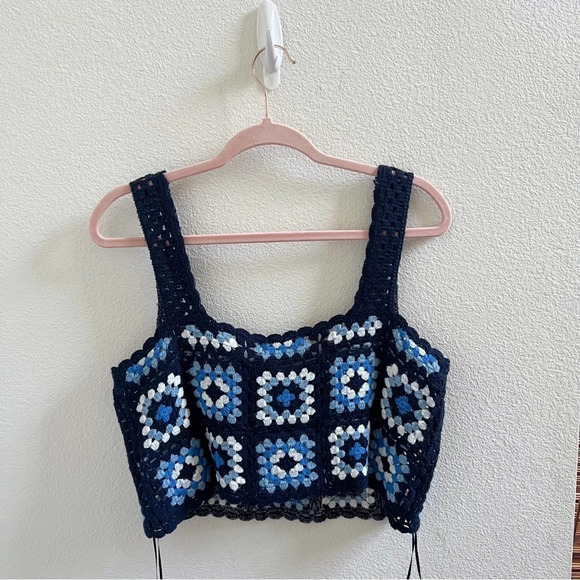 Sincerely Jules Crotchet Cropped Top Blue Size Medium - Picture 5 of 6